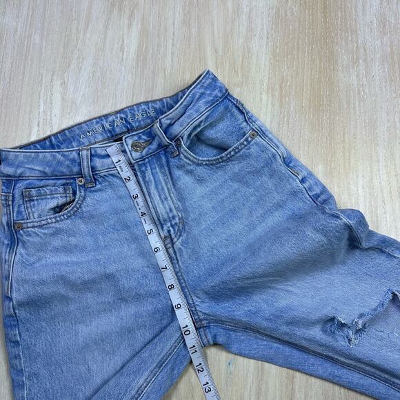 American Eagle Strigio Mom Jean Distressed Destroyed Ripped High Rise Jeans 0 - Picture 11 of 16